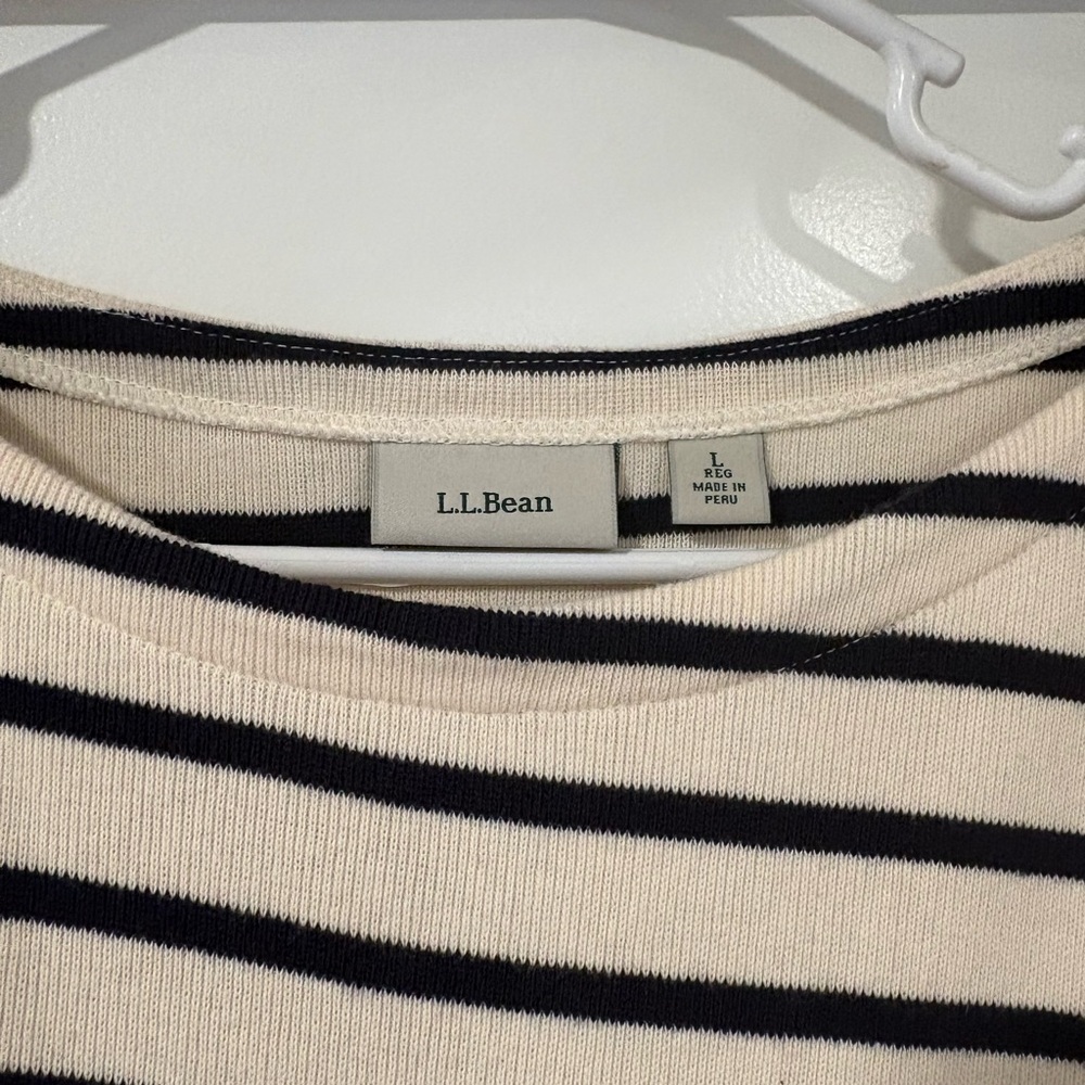 L.L. Bean Black and Cream Striped Sweater 100% cotton - Picture 3 of 7